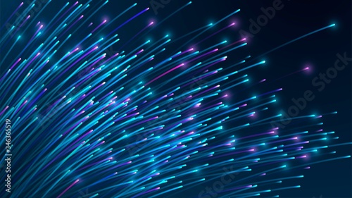 Blue optical fiber, abstract background with glowing lines
