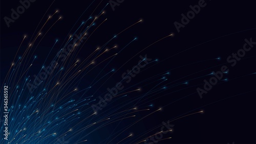 Blue and orange sparks on a black background, a pattern with glowing lines