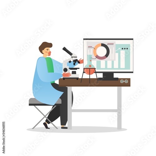 Scientist working in medical lab, vector flat illustration