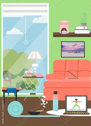 Stay at home and do yoga vector poster template © skypicsstudio