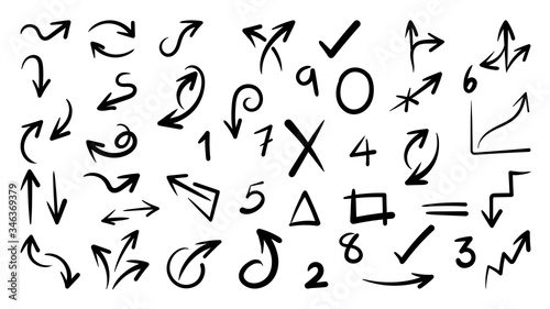 Hand drawn arrow doodle icons vector set.