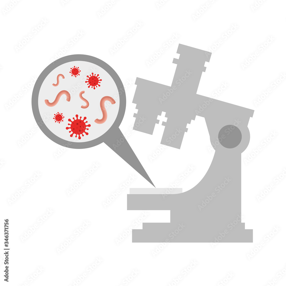 microscope with particle covid 19 and microorganisms vector illustration design microscope with particle covid 19 and microorganisms vector illustration design