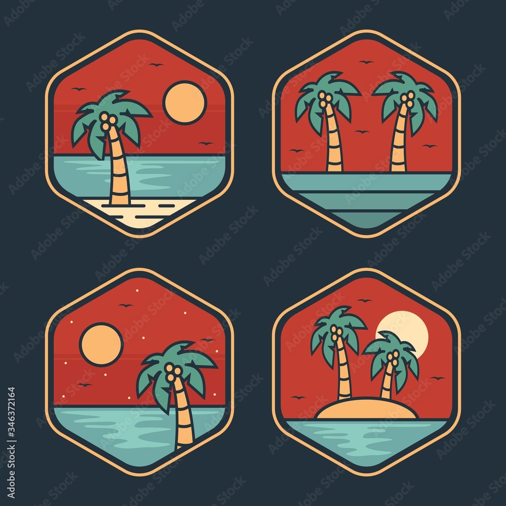 simple logo badge beach design illustration, for t-shirt prints, patches, emblems, posters, badges and labels and other uses