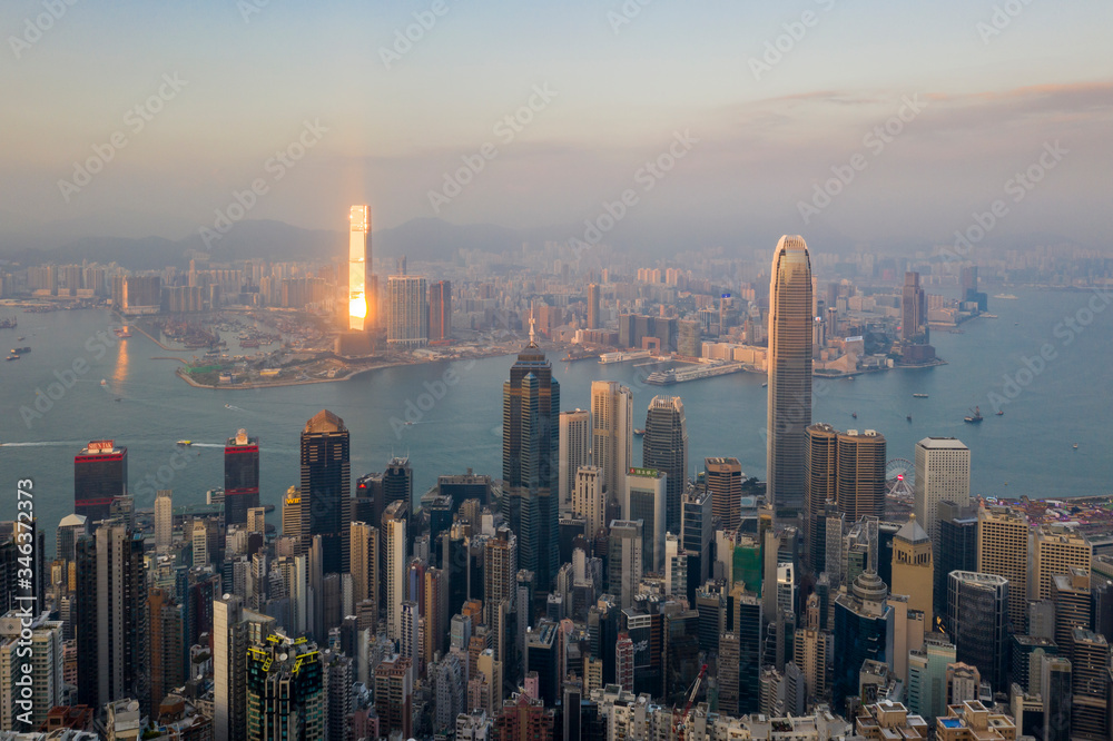Victoria Harbor view from the peak at Sunset, Hong Kong