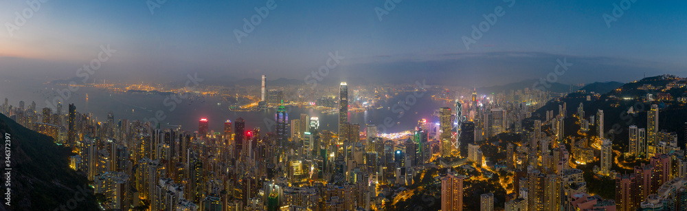 Misty Hong Kong City at Night