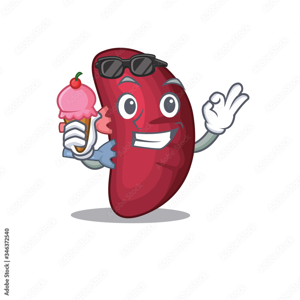 Cartoon design concept of human spleen having an ice cream Cartoon design concept of human spleen having an ice cream