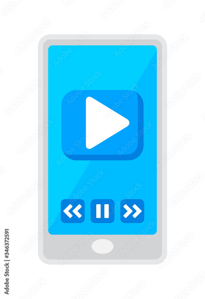 smartphone screen and button play for media player icon, media player concept, elements ui graphic design, smartphone with simple video button flat menu, icons audio button blue set on cellphone smartphone screen and button play for media player icon, media player concept, elements ui graphic design, smartphone with simple video button flat menu, icons audio button blue set on cellphone