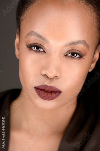 Closeup of a African American woman. Beauty and makeup concept.