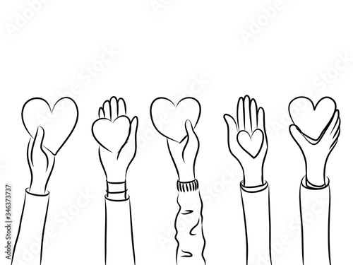doodle hands up,Hands clapping with love. Concept of charity and donation. Give and share your love to people. vector illustration