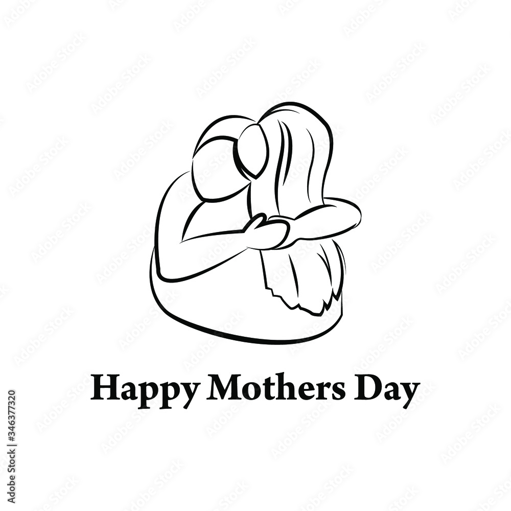 Fototapeta premium happy mother's day.mother hug son logo illustration