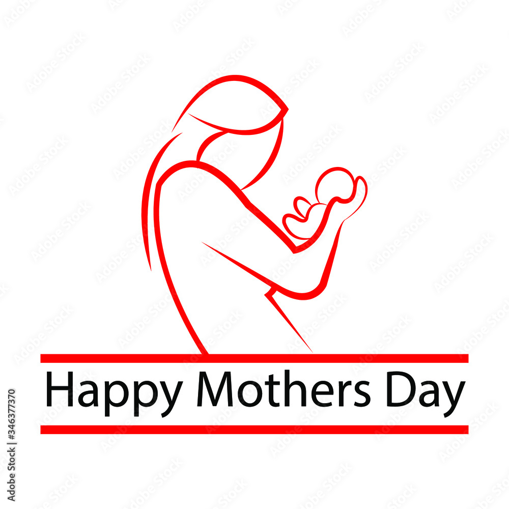 Fototapeta premium Happy mother's day.mother hug baby logo illustration. mom take care boy and daughter
