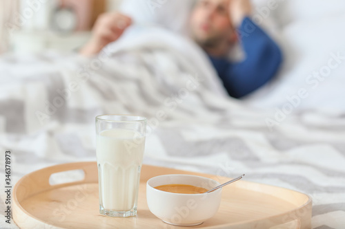 Tray with healthy milk and ...
