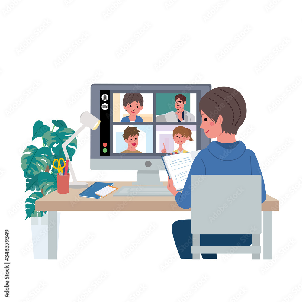 オンライン授業 パソコン授業 イラスト Stock Vector Adobe Stock