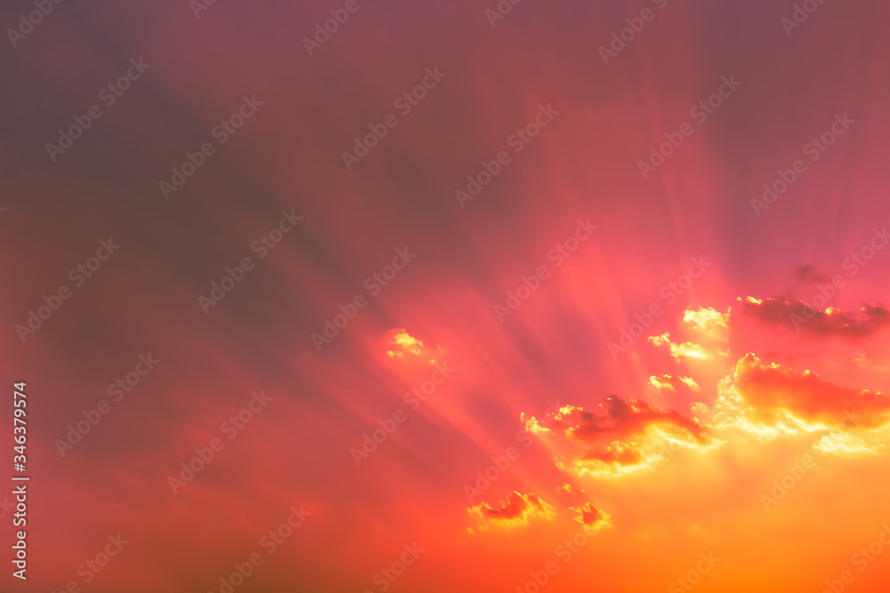 Red sun beam light and orange sky