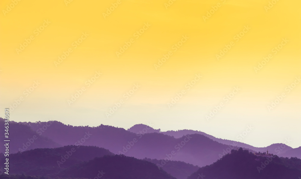purple mountain with yellow blank sky