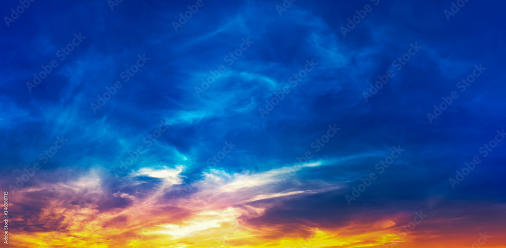 abstract sky,many color light in deep blue sky with soft clouds
