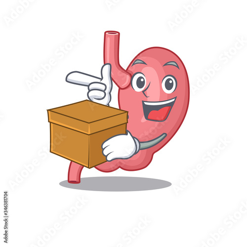 An picture of human stomatch cartoon design concept holding a box