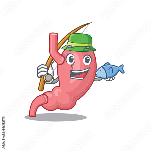 Cartoon design concept of human stomatch while fishing