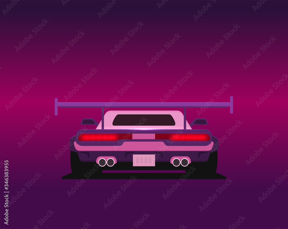Retro future, 80s style Sci-Fi Background. Futuristic car.