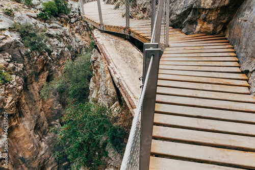 Amazing details of The Little King's Path, Caminito del Rey in Spain.  Beautiful valley and mountain trail, one of the most visited places near Malaga. 