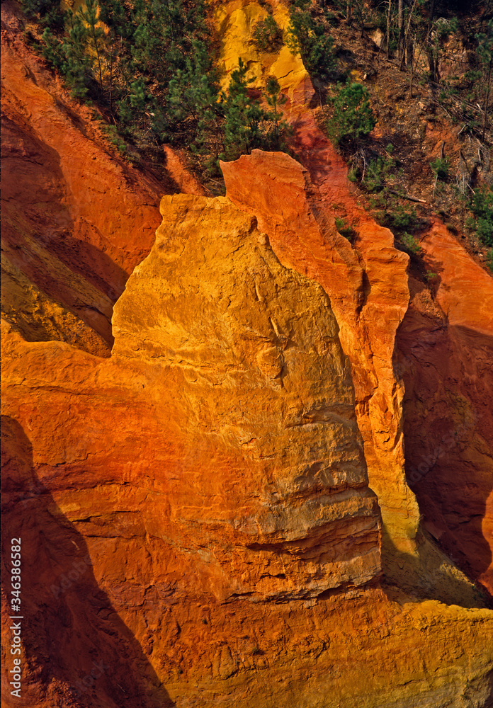 View of the old Ochre quarries in the hilltop village of Roussillon in the Luberon Provence France