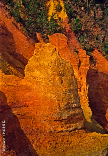 View of the old Ochre quarries in the hilltop village of Roussillon in the Luberon Provence France
