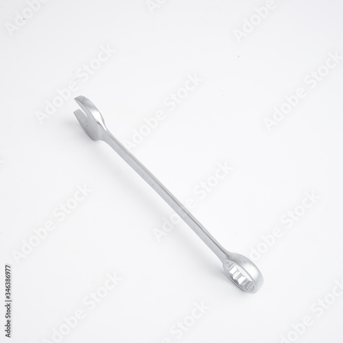 Wrench, tool, spanner, isolated, metal, steel, chrome, equipment, white, work 
