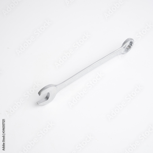 Wrench, tool, spanner, isolated, metal, steel, chrome, equipment, white, work  © DinhDinh