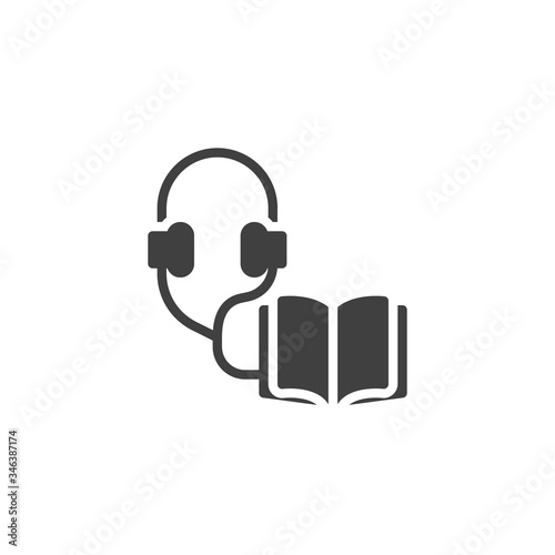 Audio guide vector icon. Open book and headphones filled flat sign for mobile concept and web design. Audio book glyph icon. Symbol, logo illustration. Vector graphics