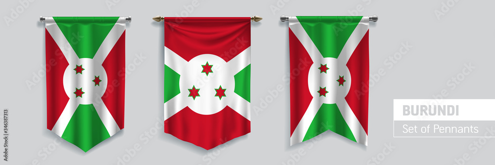 Set of Burundi waving pennants on isolated background vector illustration Set of Burundi waving pennants on isolated background vector illustration