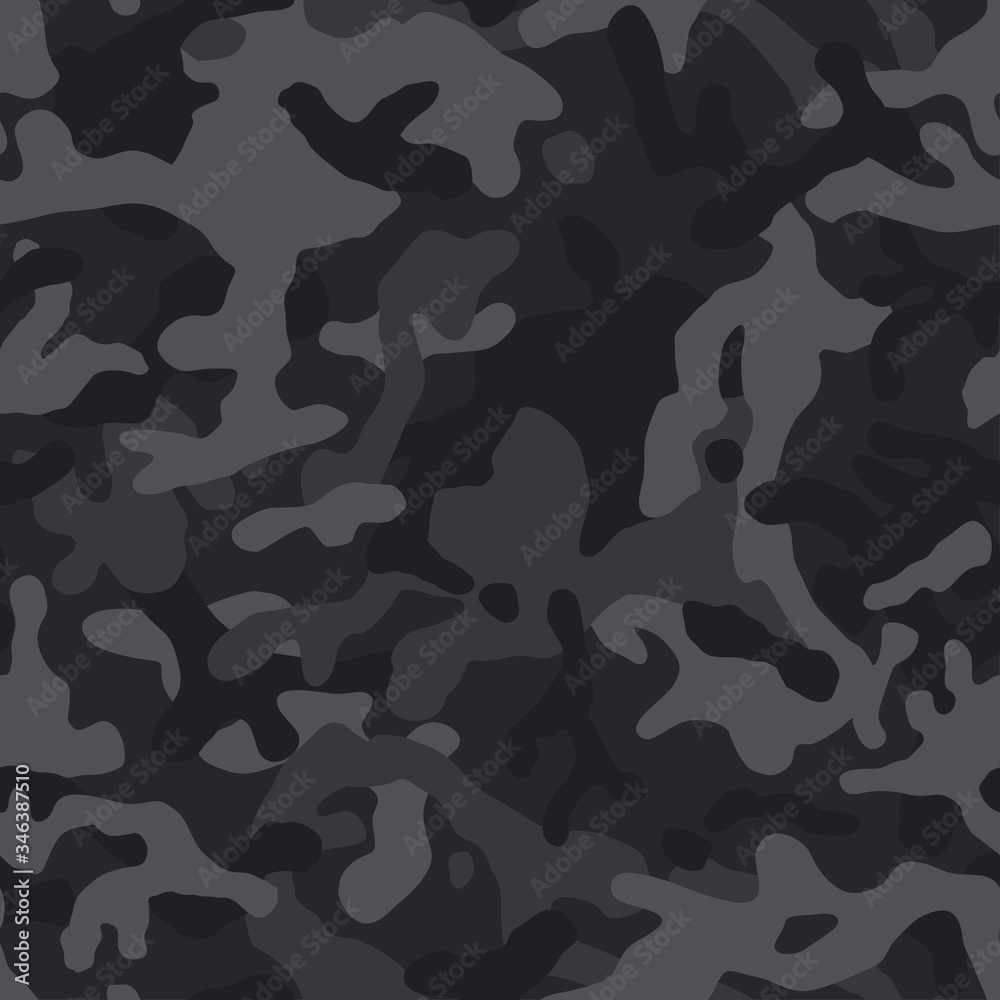 Vecteur Stock Black camouflage dark pattern , seamless vector background.  Classic clothing style masking dark camo, repeat print. Monochrome texture  | Adobe Stock