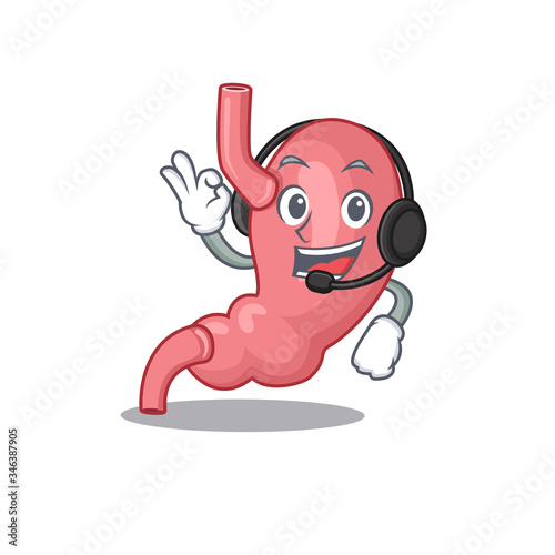 A gorgeous human stomatch mascot character concept wearing headphone
