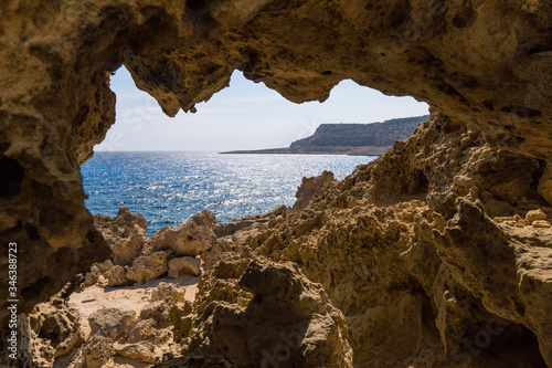 View of the Mediterranean Sea through the cave