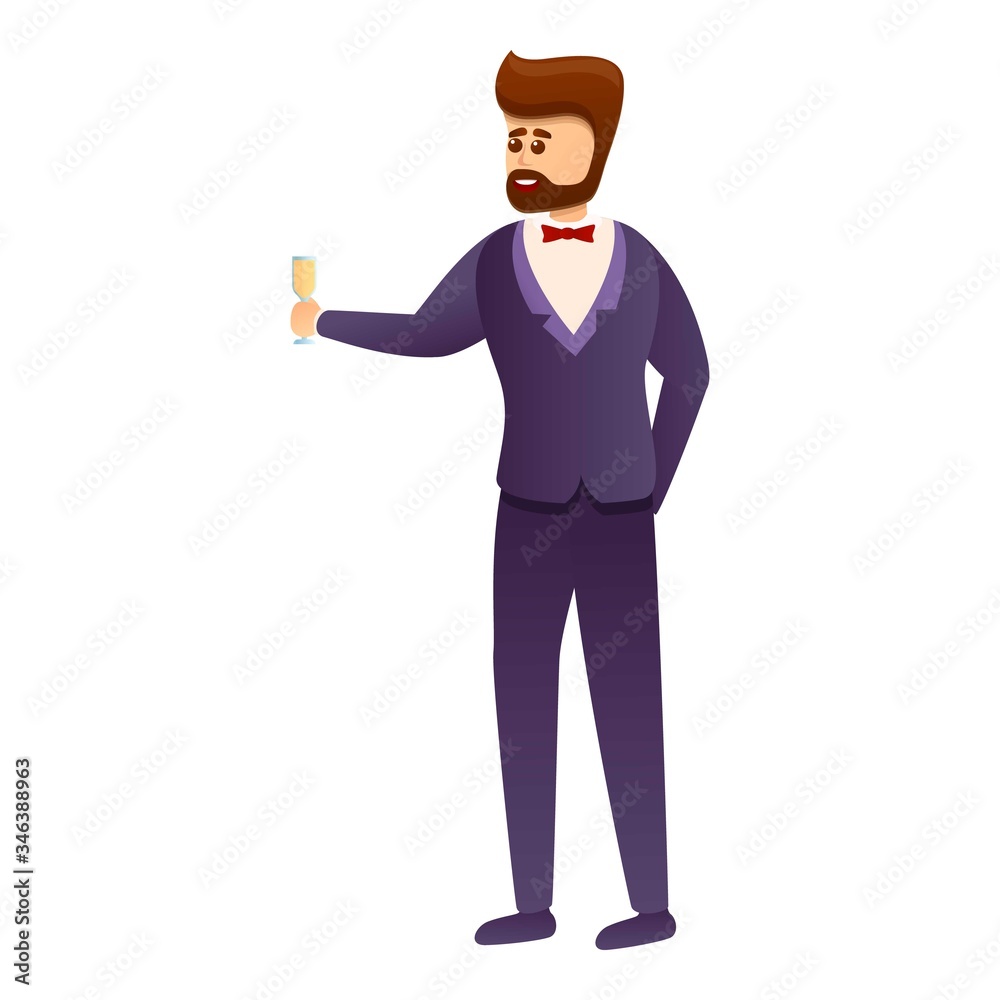 Groom with champagne icon. Cartoon of groom with champagne vector icon for web design isolated on white background Groom with champagne icon. Cartoon of groom with champagne vector icon for web design isolated on white background