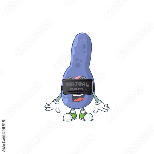 A cartoon mascot of clostrisium botulinum enjoying game with Virtual reality headset