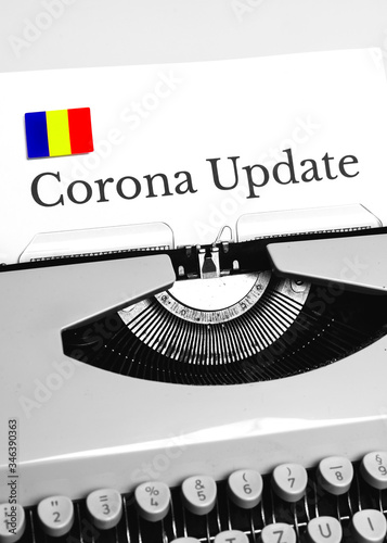 A Typewriter Typing the NEWS of COVID-19 with the Flag of Romania.