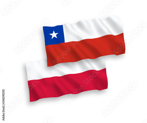 Flags of Chile and Poland on a white background