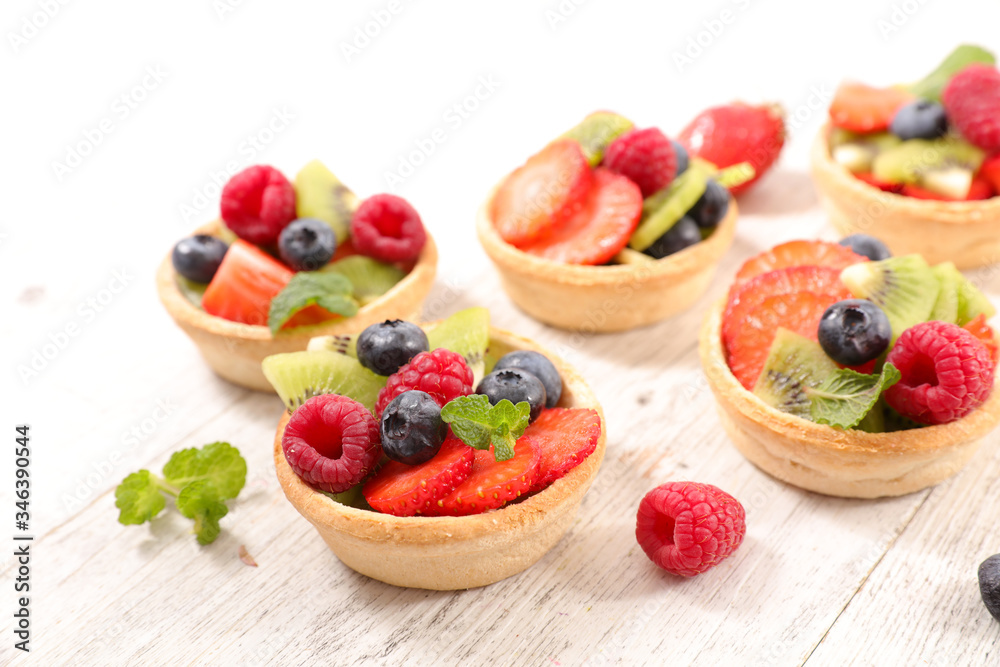 fruit tart with strawberry, raspberry and blueberry