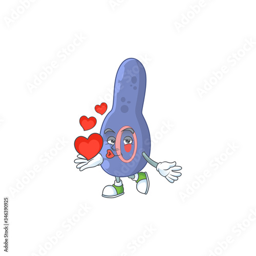 An adorable cartoon design of clostrisium botulinum holding heart