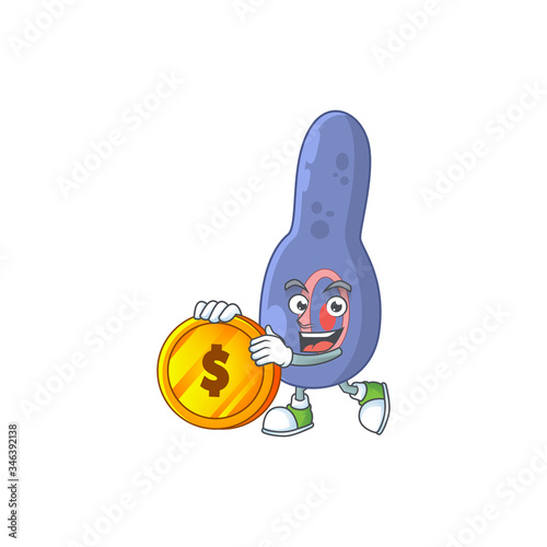 Clostrisium botulinum rich cartoon character have big gold coin