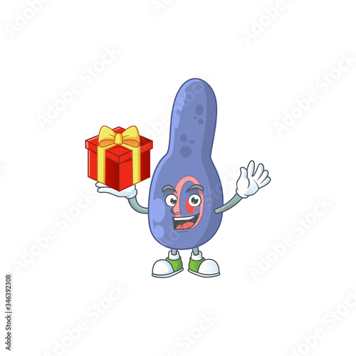 Charming clostrisium botulinum mascot design has a red box of gift