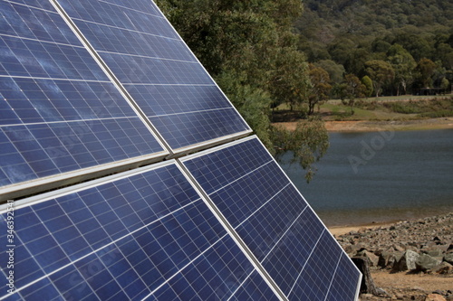 Sustainable living  solar panels supplying power for off grid living.