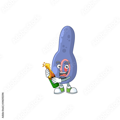 Mascot cartoon design of clostrisium botulinum making toast with a bottle of beer