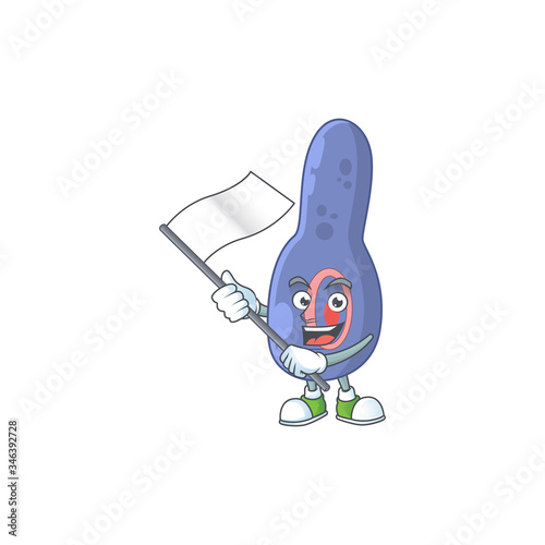 Cute cartoon character of clostrisium botulinum holding white flag