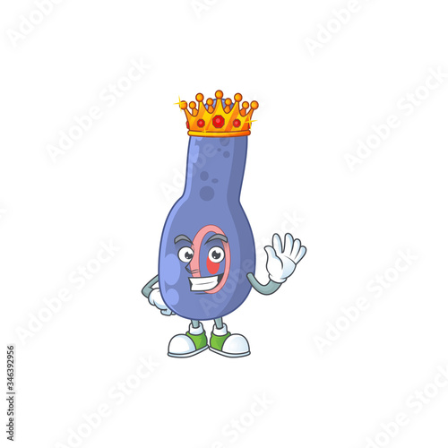 The Charismatic King of clostrisium botulinum cartoon character design wearing gold crown