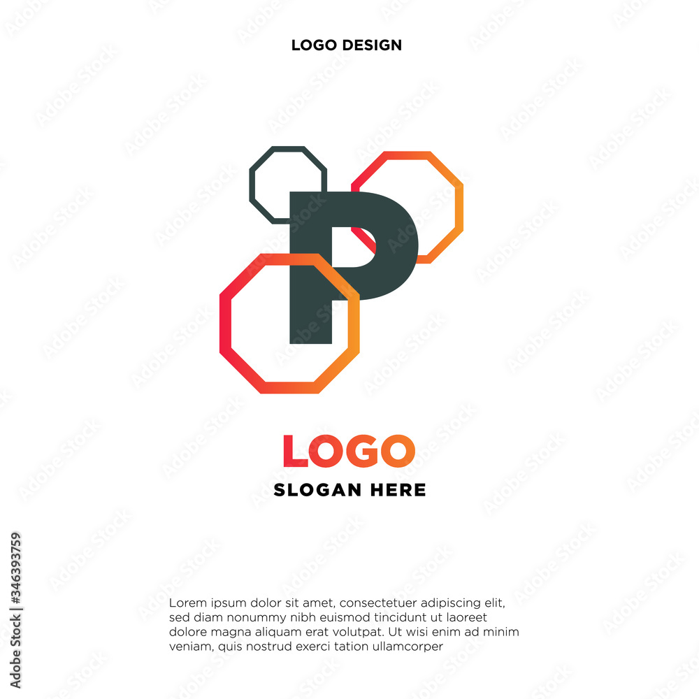 the letter logo P. with the shape of a hexagon.template modern.isolated white. business logos, for companies and graphic design. illustration vector