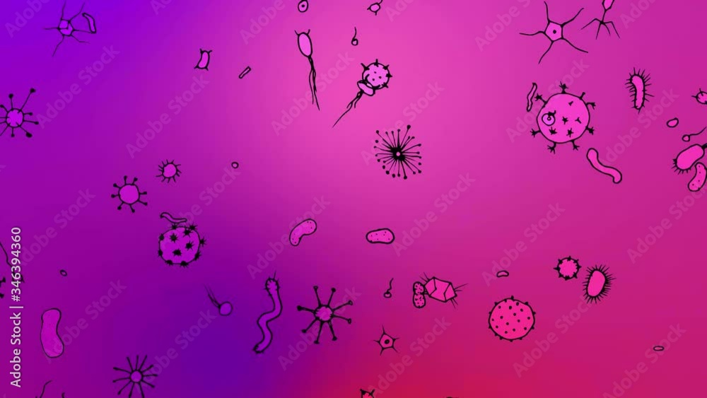 Microcosm, a lot of bacteria and viruses and other microorganisms. cartoon style bright background Microcosm, a lot of bacteria and viruses and other microorganisms. cartoon style bright background
