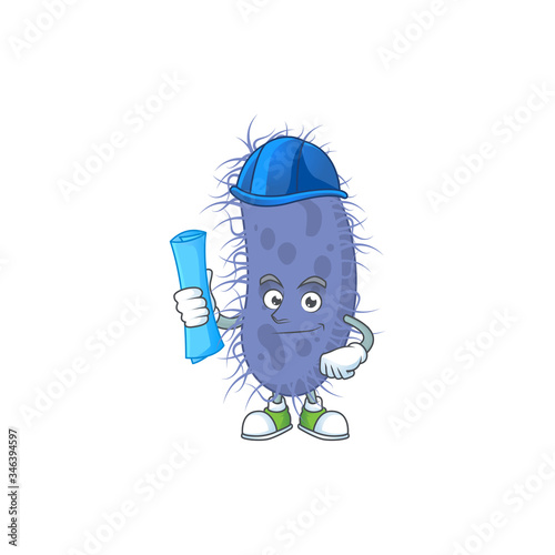 Talented Architect salmonella typhi cartoon design style having blue prints
