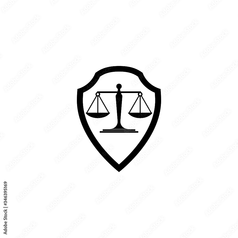 Law firm and shield Icon. Shield Justice icon isolated on white background