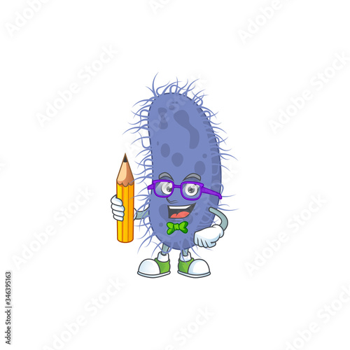 Salmonella typhi student cartoon character studying with pencil